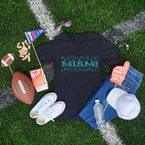 Miami Rhinestone Football Shirt, Shine Bright and Show Your Team with This Stylish, High-Quality Design, Perfect for Game Days & Tailgates