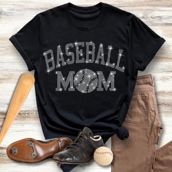 Baseball Mom Rhinestone T-Shirt, Cute Cheer Mom Shirt, Sports Lover Mama Sweatshirt, Baseball Team Jersey Christmas Gift Idea for Mom