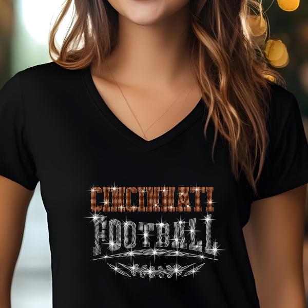 Cincinnati Rhinestone Football, Game Day, Football Fan Shirt, Bling Team Trendy Shirt, Glitter Sunday Fashion, Game Day Chic Shirt