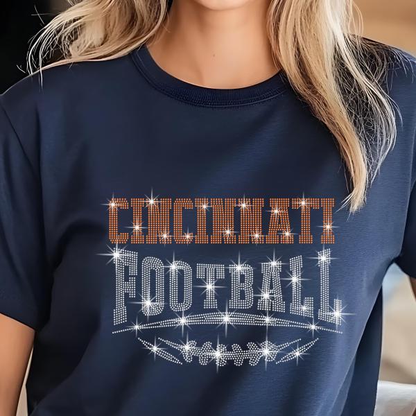 Cincinnati Rhinestone Football, Game Day, Football Fan Shirt, Bling Team Trendy Shirt, Glitter Sunday Fashion, Game Day Chic Shirt