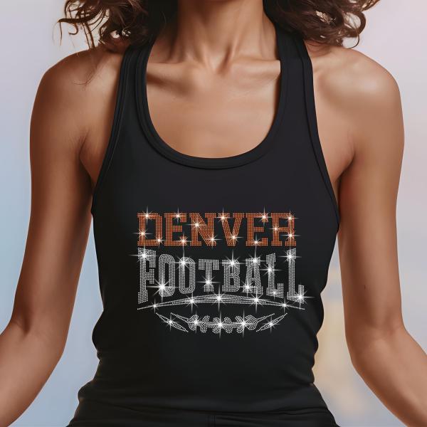 Denver Football Rhinestone Shirt – Sparkling Fan Apparel! Stylish T-shirt, Sweatshirt, Hoodie, V-Neck, Perfect for Game Day & Team Pride