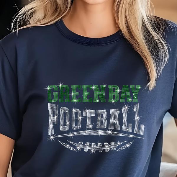 Green Bay Football Rhinestone Shirt – Sparkling Fan Apparel! Stylish T-shirt, Sweatshirt, Hoodie, V-Neck, Perfect for Game Day & Team Pride