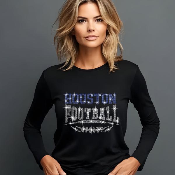 Houston Football Rhinestone Shirt – Sparkling Fan Apparel! Stylish T-shirt, Sweatshirt, Hoodie, V-Neck, Perfect for Game Day & Team Pride
