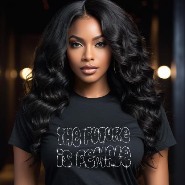 The Future Is Female Rhinestone T-Shirt, Women’s Day Sparkling Tee, Gift for Her, Stylish Women’s Rights T-Shirt, Mom Gift, Valentine Day
