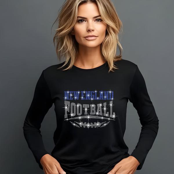 New England Football Rhinestone Shirt – Sparkling Fan Apparel, Stylish T-shirt, Sweatshirt, Hoodie, V-Neck, Perfect for Game Day &Team Pride