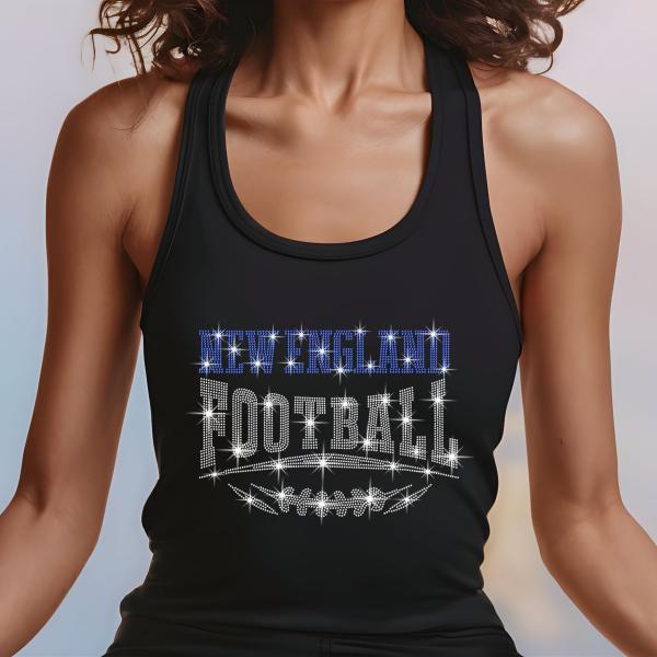 New England Football Rhinestone Shirt – Sparkling Fan Apparel, Stylish T-shirt, Sweatshirt, Hoodie, V-Neck, Perfect for Game Day &Team Pride