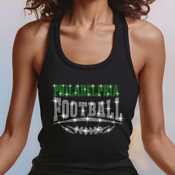 Philadelphia Football Rhinestone Shirt –Sparkling Fan Apparel! Stylish T-shirt, Sweatshirt, Hoodie, V-Neck, Perfect for Game Day &Team Pride