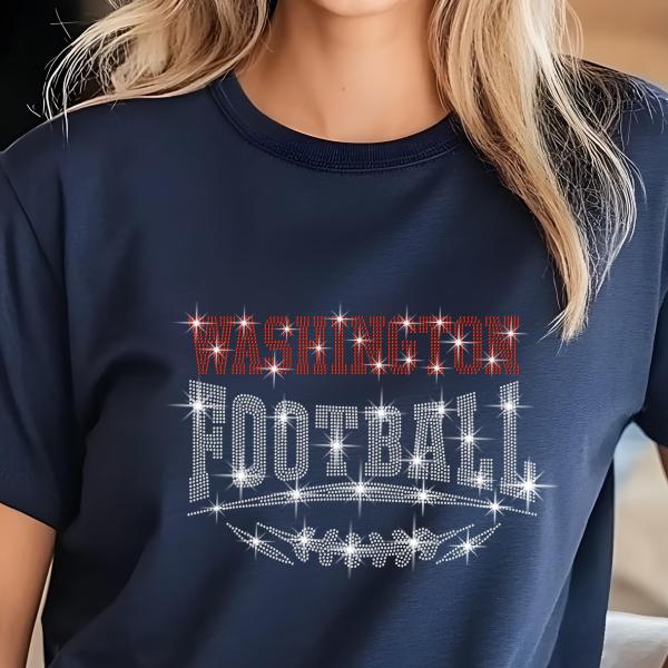 Washington Rhinestone Football, Game Day, Football Fan Shirt, Bling Team Trendy Shirt, Glitter Sunday Fashion, Game Day Chic Shirt