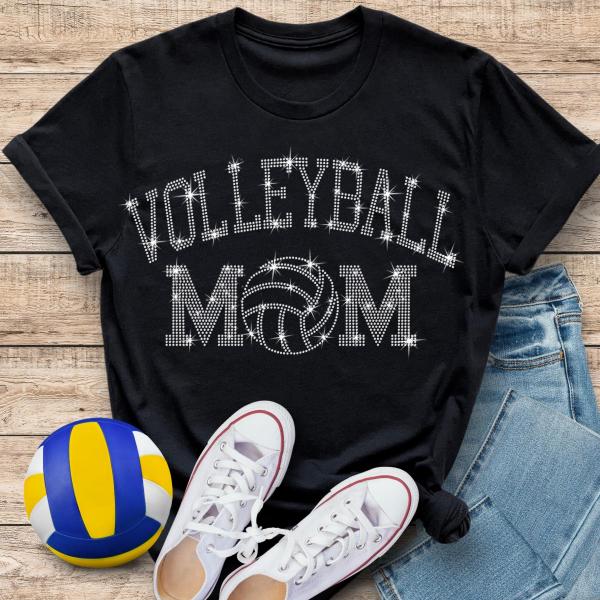 Volleyball Mom Rhinestone T-Shirt, Cute Volleyball Season Mama Sweatshirt, Sports Mom Game Day Fan Apparel, Team Fan Shirt Gift