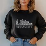 Kansas City Skyline Rhinestone Shirt – Stunning City Silhouette Tee with Sparkling Name Design, Perfect for Stylish Fans and City Lovers
