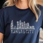 Kansas City Skyline Rhinestone Shirt – Stunning City Silhouette Tee with Sparkling Name Design, Perfect for Stylish Fans and City Lovers