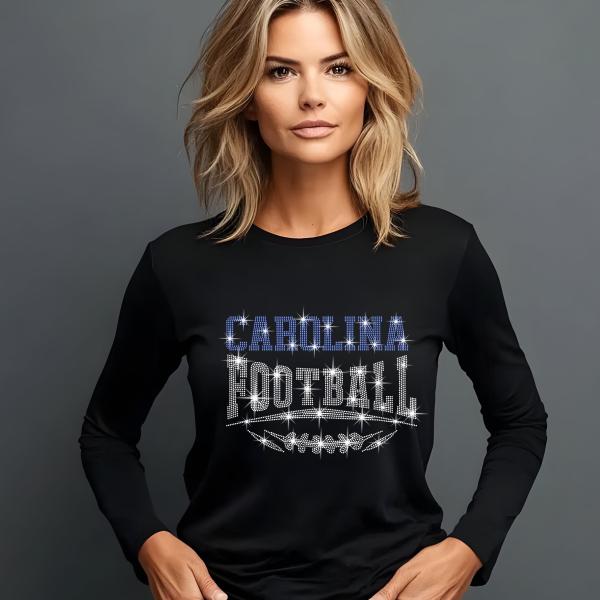 Carolina Football Rhinestone Shirt – Sparkling Fan Apparel! Stylish T-shirt, Sweatshirt, Hoodie, V-Neck, Perfect for Game Day & Team Pride