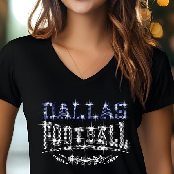 Dallas Football Rhinestone Shirt – Sparkling Fan Apparel! Stylish T-shirt, Sweatshirt, Hoodie, V-Neck, Perfect for Game Day & Team Pride
