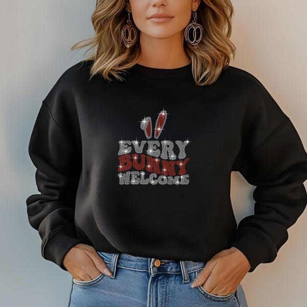 Every Bunny Welcome Rhinestone T-Shirt, Easter Day Sparkling Tee, Gift for Her, Stylish Women’s Rights T-Shirt, Mother Gift, Easter Day Gift