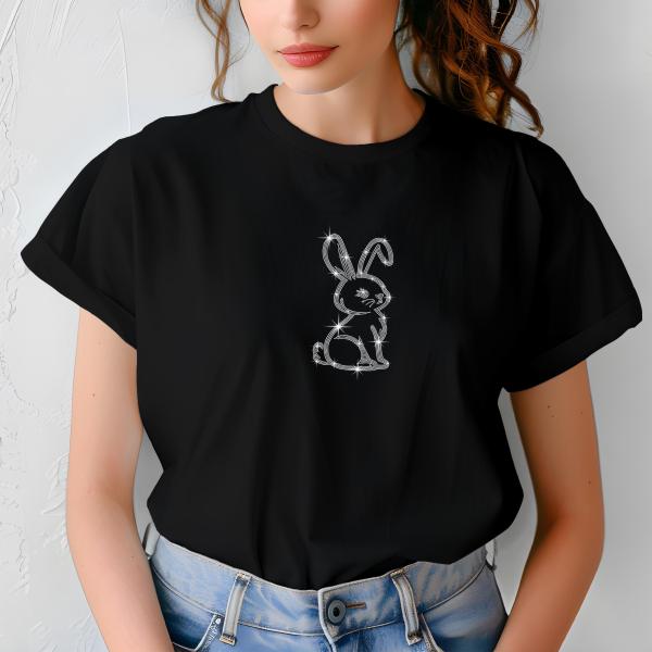 Rabbit Rhinestone T-Shirt, Easter Day Sparkling Tee, Gift for Her, Mother Day Gift T-Shirt, Easter Day Gift, Mom Gift, Dazzling Design