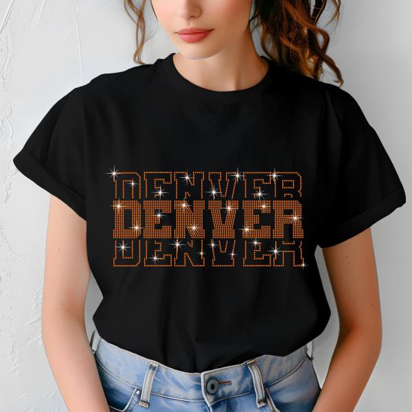 Denver Rhinestone Football Shirt, Shine Bright and Show Your Team with This Stylish, High-Quality Design, Perfect for Game Days & Tailgates