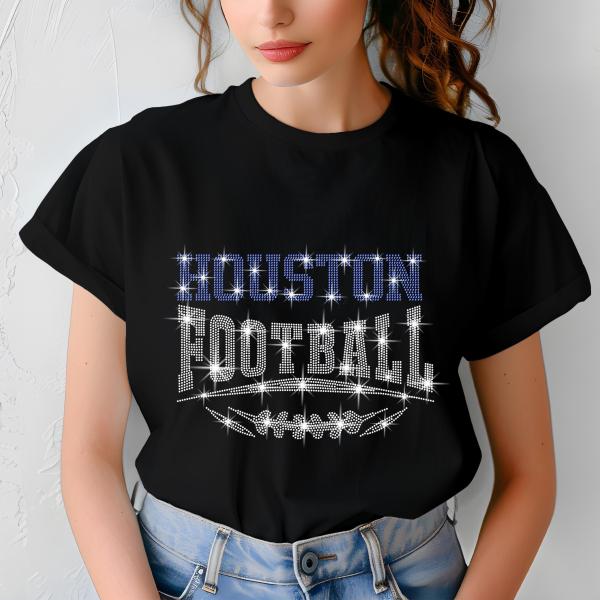 Houston Football Rhinestone Shirt – Sparkling Fan Apparel! Stylish T-shirt, Sweatshirt, Hoodie, V-Neck, Perfect for Game Day & Team Pride