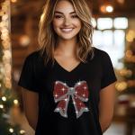 Christmas Bow Rhinestone Sweater, Cheering Party Shirt, Holiday Sweater, Xmas Gift, Merry Sweatshirt, New Year Tee, T-shirts Gift for Her