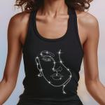 Minimalist Rhinestone Line Art Face Design - Women’s V-Neck T-Shirt, Sweater, Hoodie - Elegant Sparkle Top for Stylish Wear, Gift for Her