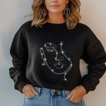 Minimalist Rhinestone Line Art Face Design - Women’s V-Neck T-Shirt, Sweater, Hoodie - Elegant Sparkle Top for Stylish Wear, Gift for Her