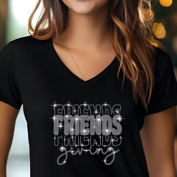 Friends Giving Rhinestone Top, Holiday Shirt, Thanksgiving Apparel, Gift for Friends, Casual Chic Fashion, Tshirts, Gift for Her, Sweater