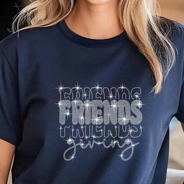 Friends Giving Rhinestone Top, Holiday Shirt, Thanksgiving Apparel, Gift for Friends, Casual Chic Fashion, Tshirts, Gift for Her, Sweater