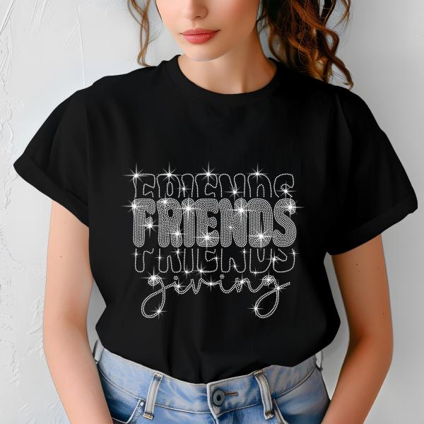 Friends Giving Rhinestone Top, Holiday Shirt, Thanksgiving Apparel, Gift for Friends, Casual Chic Fashion, Tshirts, Gift for Her, Sweater
