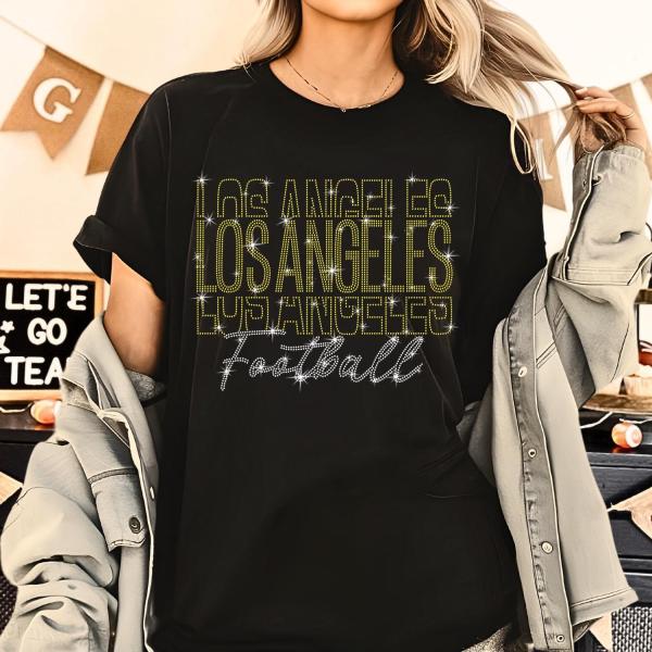 Los Angeles Gameday Sparkling Rhinestone T-Shirt, Game Day Favorite Football Team Shirt, Athletic Unisex Tee-Shirt Gift for Her or Him