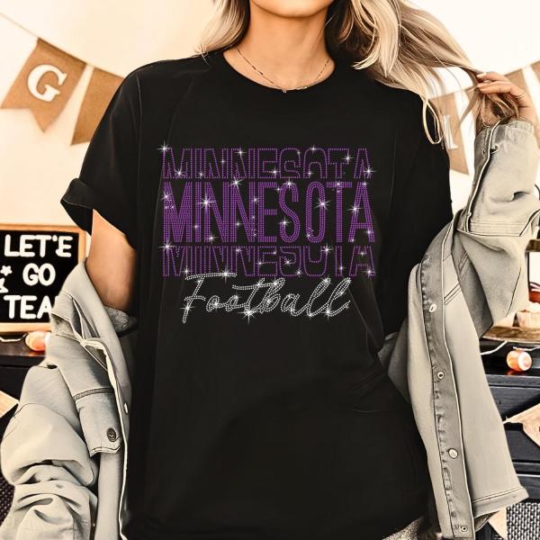 Minnesota Rhinestone Sparkling Gameday T-Shirt, Football Lovers Idea for Team Fan Shirt, Perfect Gift for Sunday Football, Funny Youth Shirt