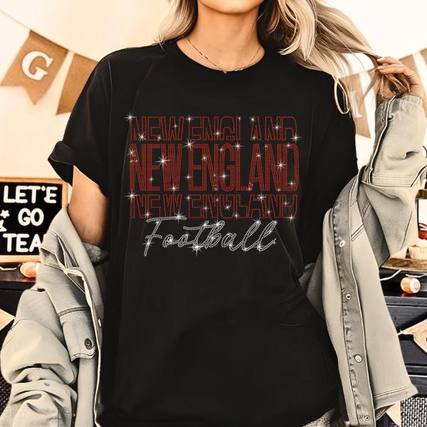 New England Rhinestone Sparkling Gameday T-Shirt, Football Season Gift For Fan, Tailgate Apparel, Sports Moms or Dads Favorite Cotton Shirt