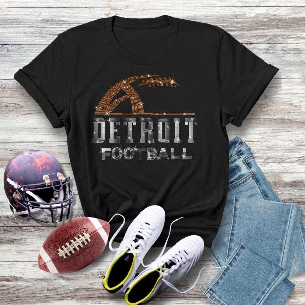 Detroit Rhinestone Sunday Football T-Shirt, Football Fan Apparel, Comfort Colors Vintage Sweatshirt, Unique and Eye-Catching Design Shirt