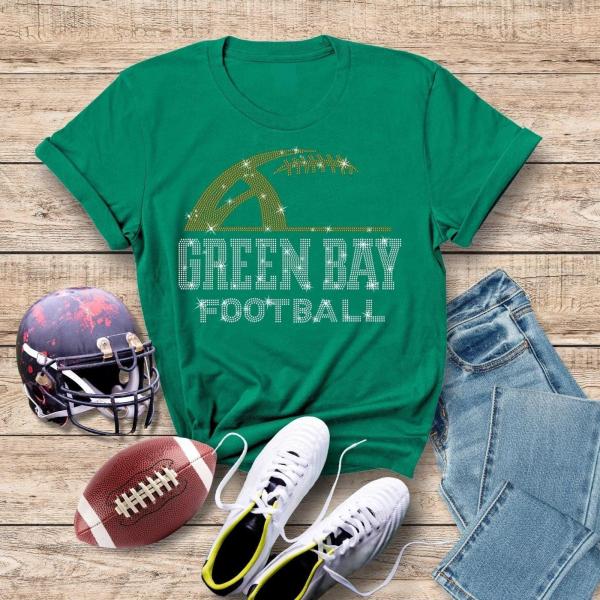 Green Bay Rhinestone Sunday Football T-Shirt, Football Fan Game Day Shirt, Football Sweater Hoodie  Shirt, Gift for her, For Him