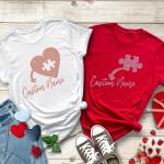 Custom Puzzle Heart Rhinestone T-Shirt, Add Your Custom Name Here, Personalized Matching Couple Sweatshirt, Custom Valentine's Day Gift