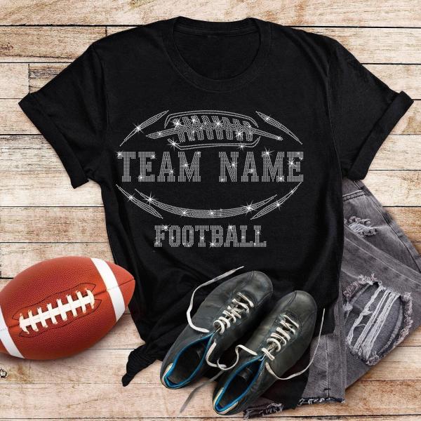 Customizable Team Name Football Rhinestone T-Shirt, Custom Sports Tee-Shirt, Cute Custom Mascot Shirt, Customized Football Mom Shirt