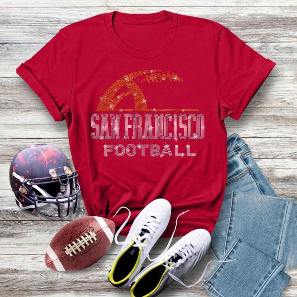San Francisco Rhinestone Sunday Football T-Shirt, Team Mascot Shirt, Game Day Sports Apparel, Trendy Football Gift for Football Mama