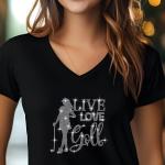Golf Player Girl Rhinestone T-shirts, Holiday Shirt, Golf Apparel, Gift for Friends, Casual Chic Fashion, Gift for Her, V-neck, Sweatshirt