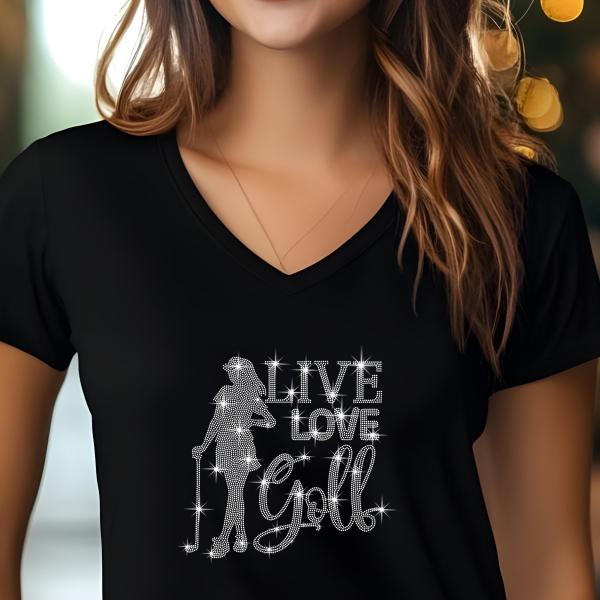 Golf Player Girl Rhinestone T-shirts, Holiday Shirt, Golf Apparel, Gift for Friends, Casual Chic Fashion, Gift for Her, V-neck, Sweatshirt