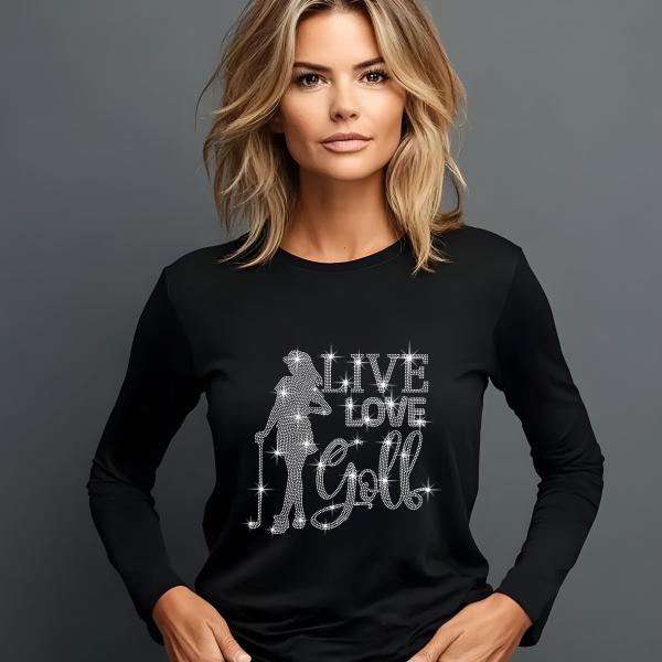 Golf Player Girl Rhinestone T-shirts, Holiday Shirt, Golf Apparel, Gift for Friends, Casual Chic Fashion, Gift for Her, V-neck, Sweatshirt