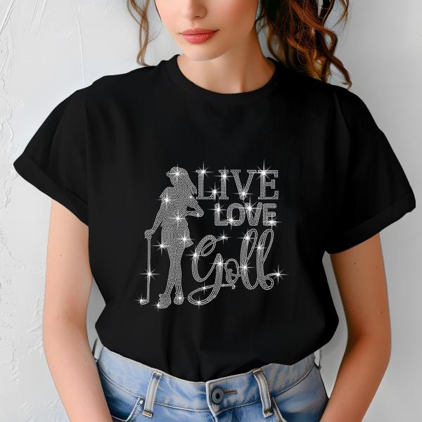 Golf Player Girl Rhinestone T-shirts, Holiday Shirt, Golf Apparel, Gift for Friends, Casual Chic Fashion, Gift for Her, V-neck, Sweatshirt