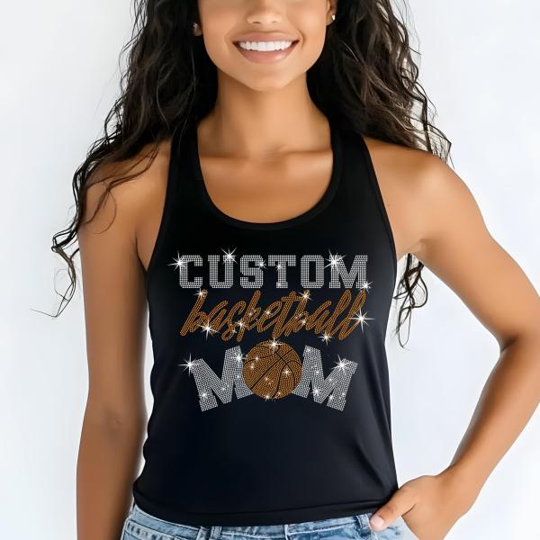 Personalized Basketball Mom Rhinestone Shirt, Custom Basketball Tee, Basketball Mom Shirt, Custom Spirit Wear, Basketball Team Gift Shirt