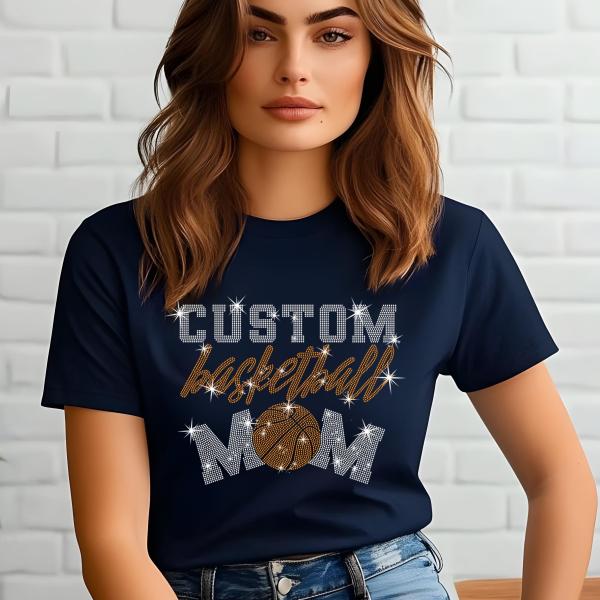 Personalized Basketball Mom Rhinestone Shirt, Custom Basketball Tee, Basketball Mom Shirt, Custom Spirit Wear, Basketball Team Gift Shirt