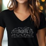 Anchorage Rhinestone T-Shirt, Sparkling City Skyline Tee, Women Casual Top, Glitter Alaska Pride Shirt, Travel Gift, Cityscape Design Outfit