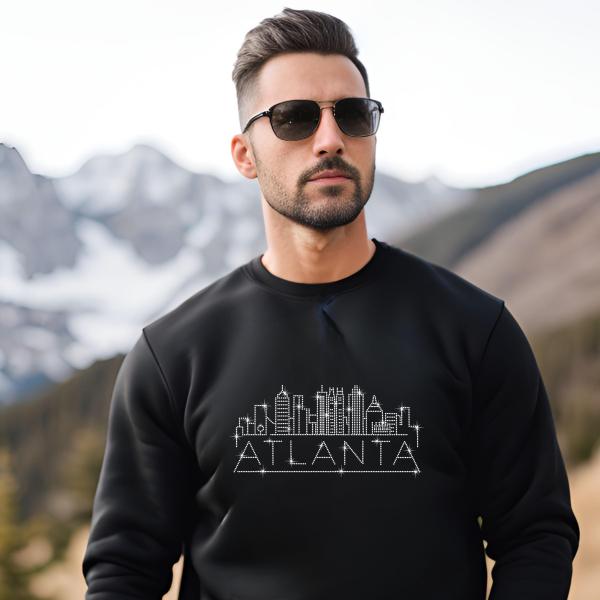 Atlanta Rhinestone T-Shirt, Sparkling City Skyline Tee, Women Casual Top, Glitter Georgia Pride Shirt, Travel Gift, Cityscape Design Outfit