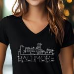 Baltimore Rhinestone T-Shirt, Sparkling City Skyline Tee, Women Casual Top, Maryland Pride Shirt, Travel Gift, Cityscape Design Outfit