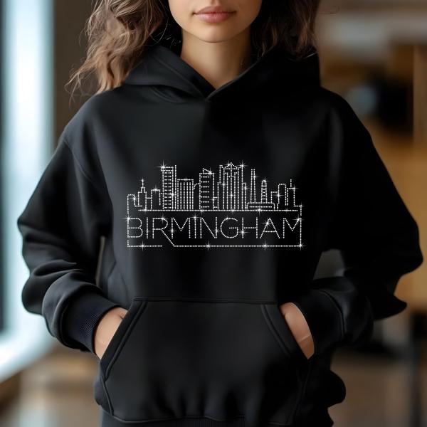 Birmingham Rhinestone T-Shirt, Sparkling City Skyline Tee, Women Casual Top, Alabama Pride Shirt, Travel Gift, Cityscape Design Outfit