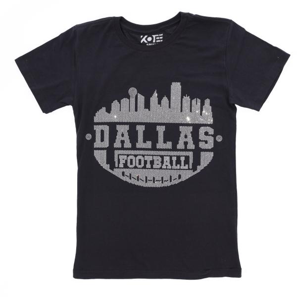 Dallas Football City Silhouette Rhinestone Bling Bling Short Sleeve T-Shirt, Game Day Sweatshirt, Tailgate Tee-Shirt, Sports Mom Shirt