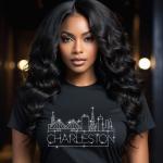 Charleston Rhinestone T-Shirt, Sparkling City Skyline Tee, Women’s Casual Top, Glitter Charleston Design, South Carolina Pride Shirt