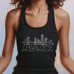 Charlotte Rhinestone T-Shirt, Sparkling City Skyline Tee, Women’s Casual Top, Glitter Charleston Design, North Carolina Pride Shirt