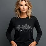 Charlotte Rhinestone T-Shirt, Sparkling City Skyline Tee, Women’s Casual Top, Glitter Charleston Design, North Carolina Pride Shirt