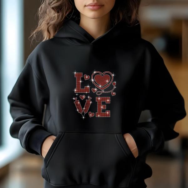 Love Doctor Rhinestone T-Shirt, Sparkling Valentine’s Day Tee, Women’s Glitter Love Shirt, Romantic T-shirt, Unique Gift Idea for Her
